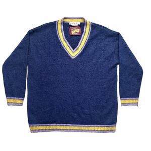 Marni Fuzzy Wuzzy Mohair V Sweater IT 38 Blue Purple Yellow Italy Oversized